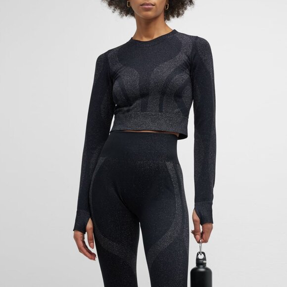 Sweaty Betty Tops - Sweaty Betty Black Metallic Spark Seamless Workout Long Sleeve Top size 4